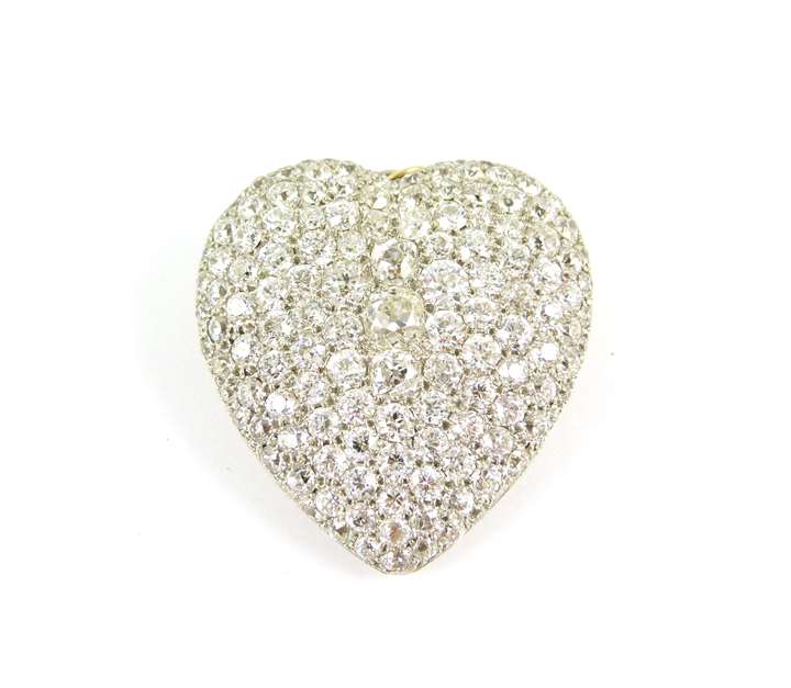 Large antique diamond heart brooch-pendant